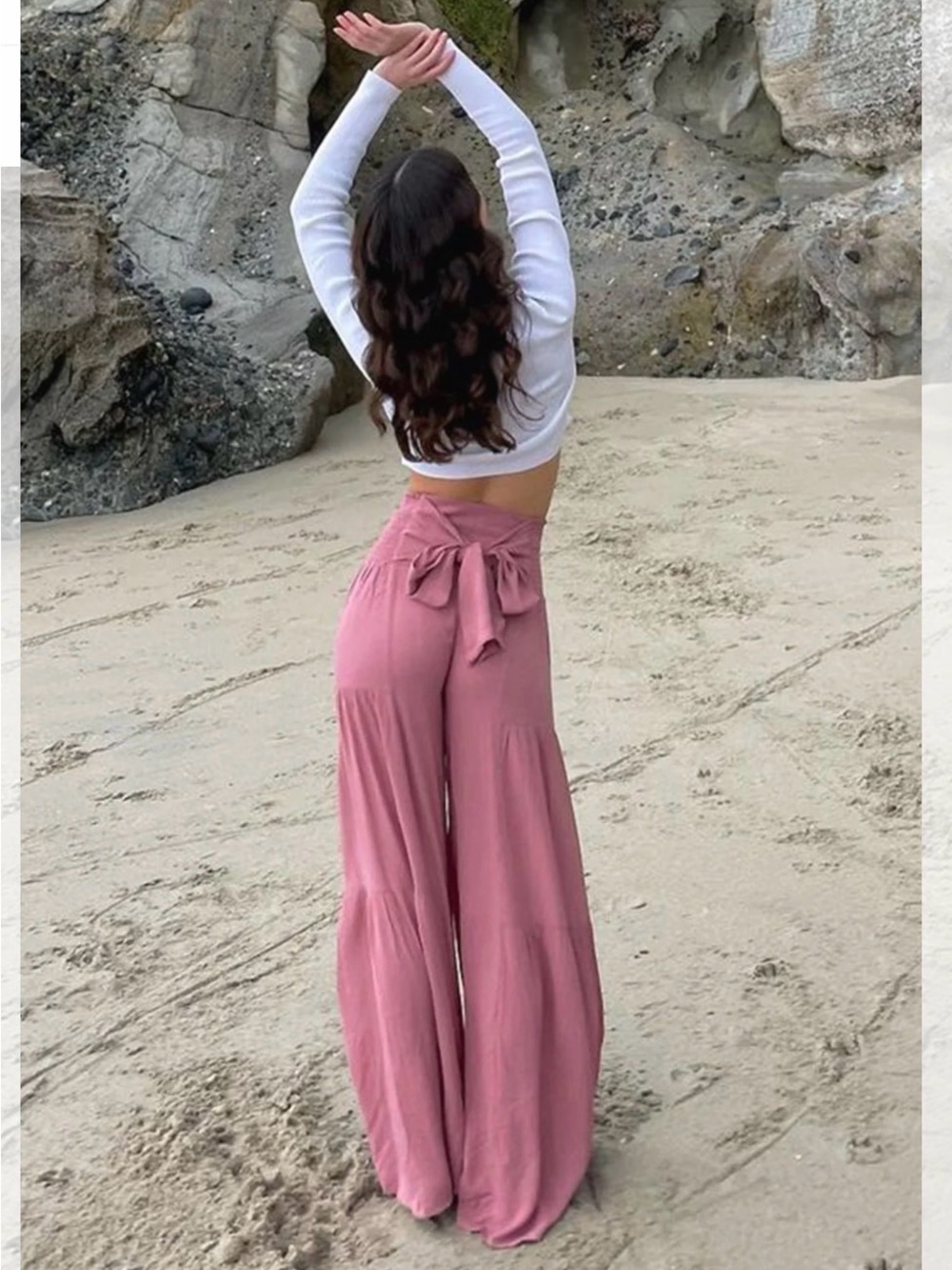 REWASH Tiered Wide Leg Tie Waist Palazzo Pants Boho Beach Sz M Mauve Gypsy NWT